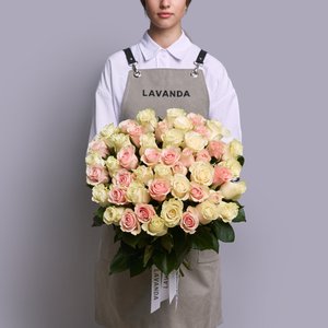 51 бело-розовая Эквадорская роза 60 см.