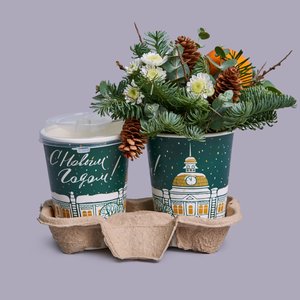 Раф пряная тыква с композицией в стаканчике из нобилиса и шишек