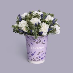 Композиция в стаканчике из нобилиса и диантусов