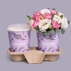 Раф с композицией в стаканчике из розовых диантусов и белых эустом