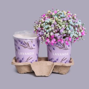 Раф лаванда с композицией в стаканчике из цветной гипсофилы