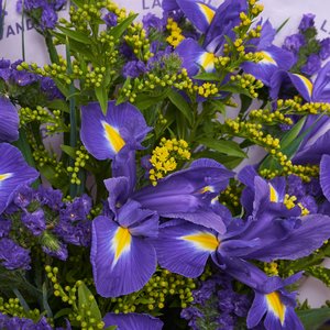 Полевой букет из статицы, ирисов и солидаго