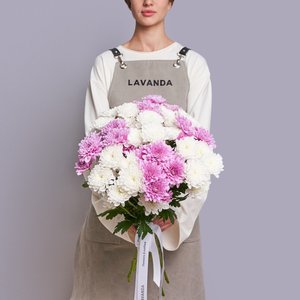 Белые и розовые хризантемы